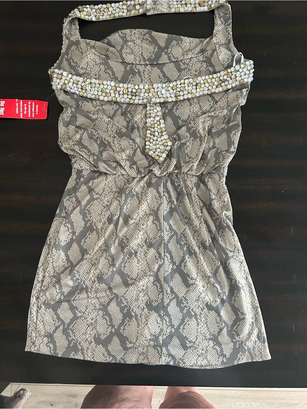 Girls' Beaded Halter Dress in Taupe Snake Printe Size S by speechless